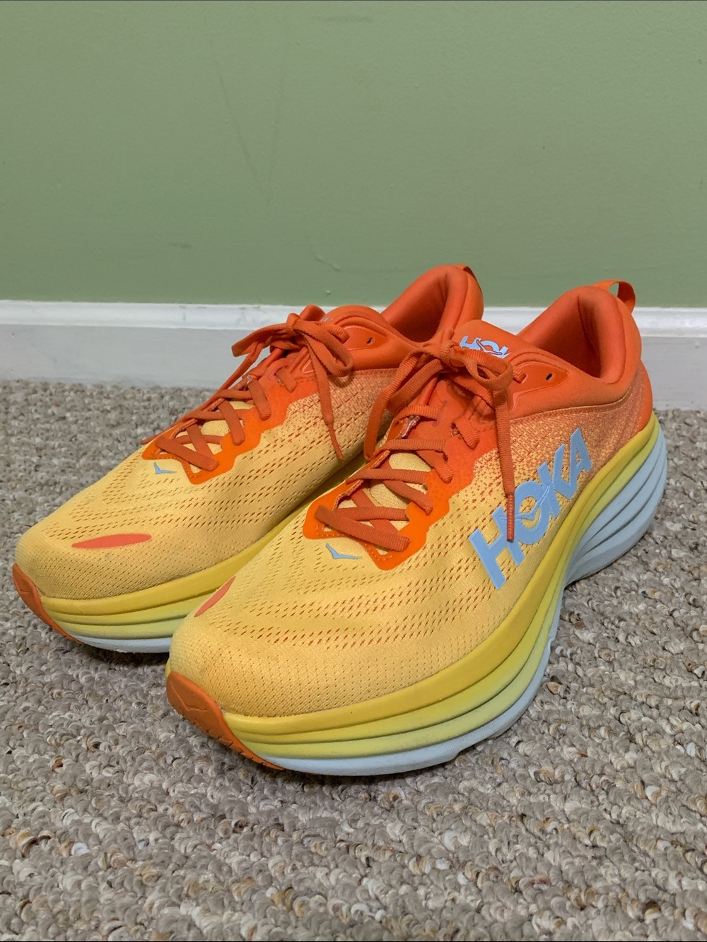 Hoka Bondi 8 Running Shoes Puffins Bill Orange Amber Yellow Men's Size 13 D